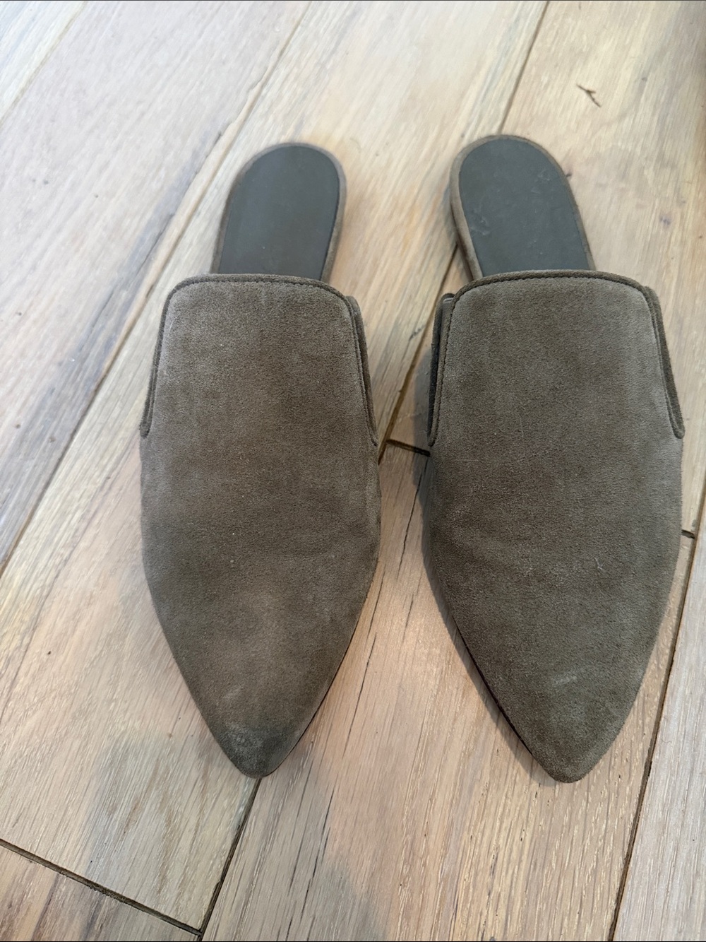 Jenni Kayne Women's Suede Pointed- Toe Slip-On Mules in Olive